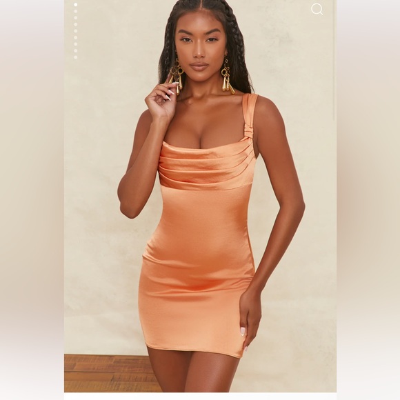 Oh polly Knot Strap Cowl Mini Dress in Caramel - Picture 1 of 5